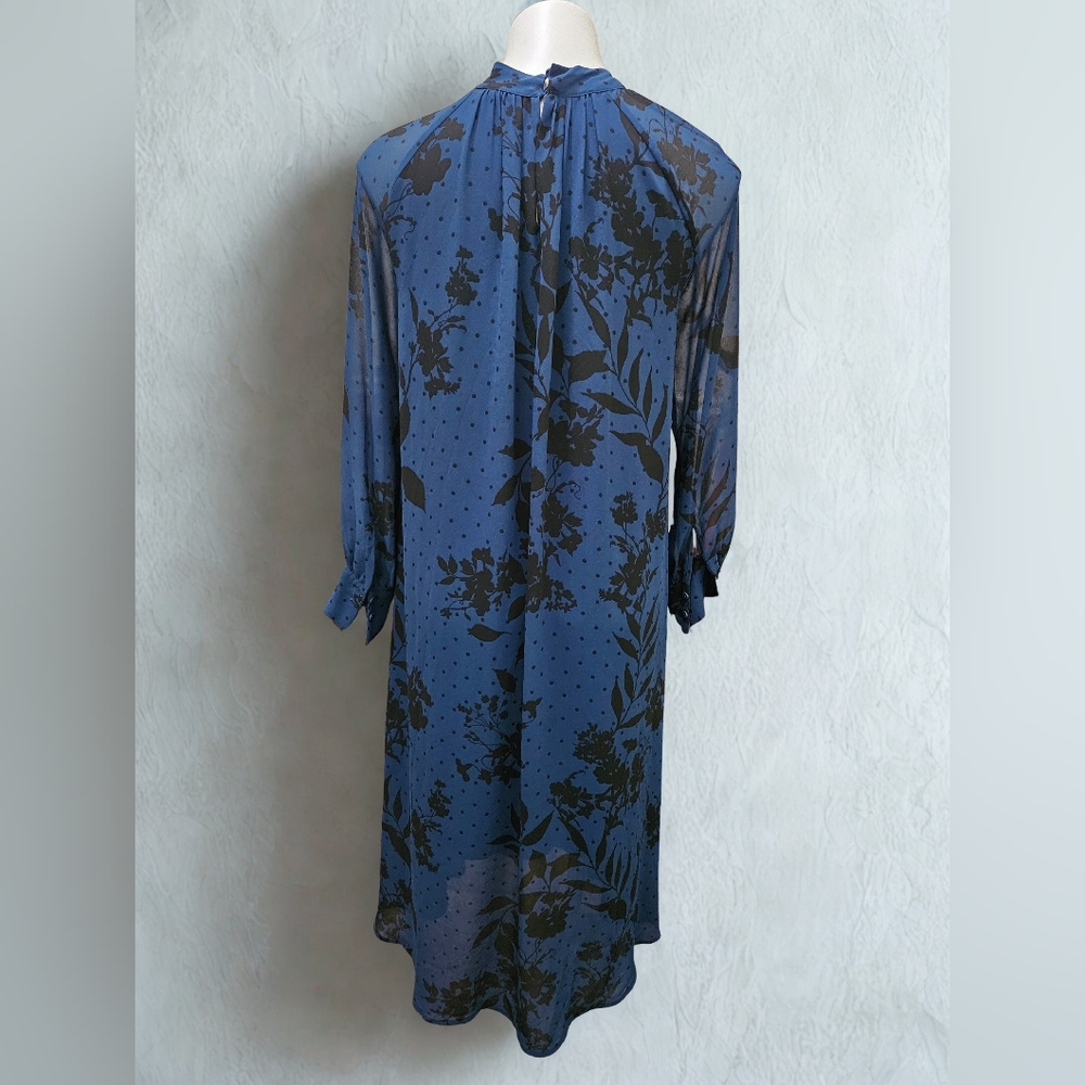 H&M Blue and Black Floral Long Sleeve Dress Sz 4 - Picture 3 of 5